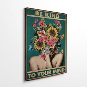 DIHSIEG Flower Canvas Wall Art Be Kind to Your Mind Vintage Poster Frameless Floral Can be hung on the Wall Heal Your Heart poster Wall Art Canvas(12x16 Dark Green)