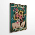 DIHSIEG Flower Canvas Wall Art Be Kind to Your Mind Vintage Poster Frameless Floral Can be hung on the Wall Heal Your Heart poster Wall Art Canvas(12x16 Dark Green)