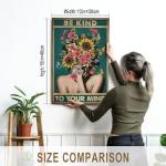 DIHSIEG Flower Canvas Wall Art Be Kind to Your Mind Vintage Poster Frameless Floral Can be hung on the Wall Heal Your Heart poster Wall Art Canvas(12x16 Dark Green)
