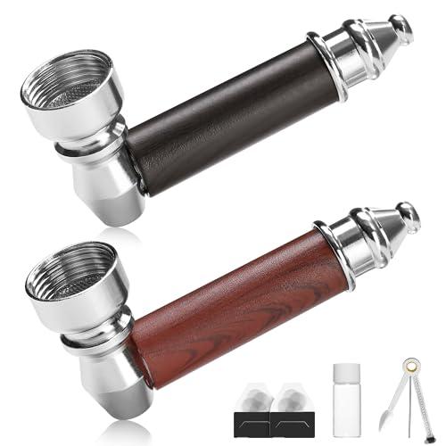 Sivaopa 2PCS Tobacco Pipe Set – Wooden Classic Texture Smoking Pipes in Red and Black with Smooth Handle Finish – Includes Pouch for Everyday Use and Gifting