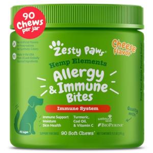 Zesty Paws Dog Allergy Relief - Anti Itch Supplement - Omega 3 Probiotics for Dogs - Salmon Oil Digestive Health - Soft Chews for Skin & Seasonal Allergies - with Epicor Pets – Hemp - 90 Count…