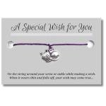 Vilda Jewellery Kitty Cat Purple Wish Bracelet, Hemp with Silver Tone Charm on Printed Card, Adjustable Size up to 12 inches, Unisex Friendship Bracelet, Cat Pet Animal Lover Gift