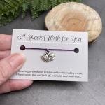 Vilda Jewellery Kitty Cat Purple Wish Bracelet, Hemp with Silver Tone Charm on Printed Card, Adjustable Size up to 12 inches, Unisex Friendship Bracelet, Cat Pet Animal Lover Gift