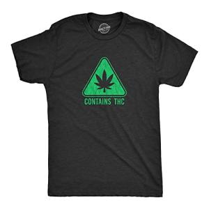 Mens Contains THC T Shirt Funny 420 Weed Leaf Warning Label Tee for Guys Funny T Shirts 420 Apparel for Men Novelty Tees for Guys Black - L