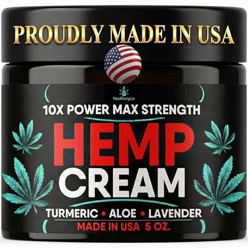 Healthergize Hemp Cream Maximum Strength-Full Body Hemp Lotion Relief-Instant Results-Hemp Oil Infused-Lavender, Aloe, Turmeric, Aches, Muscles, Joints, Back, Knees, Neck-Made in USA