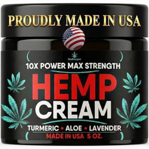 Healthergize Hemp Cream Maximum Strength-Full Body Hemp Lotion Relief-Instant Results-Hemp Oil Infused-Lavender, Aloe, Turmeric, Aches, Muscles, Joints, Back, Knees, Neck-Made in USA