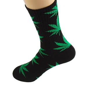 UTTPLL Winter Socks for Men Women Marijuana Weed Leaf Printed Cotton Crew Boot Scoks Maple Leaf Athletic Hiking Socks Black Green One Size