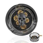 Black Skull with Gold Roses Cigarette Ashtrays Round Portable Cigar Ashtray Transparent Glass Smoking Ash Tray for Indoor Outdoor Home Office Patio Balcony Tabletop Decor