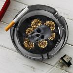 Black Skull with Gold Roses Cigarette Ashtrays Round Portable Cigar Ashtray Transparent Glass Smoking Ash Tray for Indoor Outdoor Home Office Patio Balcony Tabletop Decor