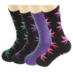 Huga Fang 4 Pairs Pack Marijuana Weed Leaf Printed Cotton Athletic Sports High Crew Socks for Women Men (G-4 pairs), One Size-Large