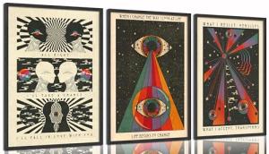 3Pcs Retro Hippie Wall Art 70's Psychedelic Eye Posters Wall Decor Meditation Inspirational Quote Prints Pictures Pop Art Style Spiritual Canvas Paintingfor Teen Bedroom Living Room Unframed