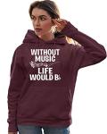 Go All Out X-Large Maroon Mens Without Music Life Would B Flat Funny Music Lovers Sweatshirt Hoodie