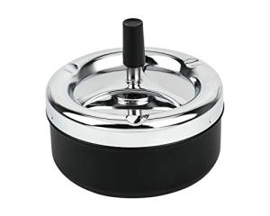 Round Push Down Ashtray with Spinning Tray Metal Cigarette Ash Tray Large 5.2 Inches Home Ashtray for Indoor and Outside Patio