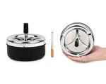 Round Push Down Ashtray with Spinning Tray Metal Cigarette Ash Tray Large 5.2 Inches Home Ashtray for Indoor and Outside Patio