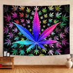 VEIGIKE Cool Trippy Weed Tapestry, Neon Tie Dye Marijuana Leaf Cannabis Art Tapestry Wall Hanging for Men Bedroom, Colourful Blacklight Tapestries Poster Blanket College Dorm Home Decor (40X30)