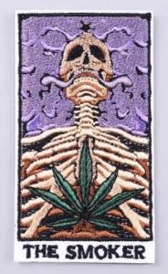 The Smoker Tarot Card Skeleton Marijuana Smoke Canabis Weed Skull Death Fortune Telling 3.6" Iron On Embroidered Thermoadhesive Patch for Clothing
