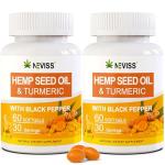 2 Pack Hēmp Oil Capsules with Turmeric - Organic Hēmp Seed Oil Pills with Turmeric Curcumin, Black Pepper - Vegan Omega 3 & 6 Supplement - Extra Strength & Absorption - 120 Softgels