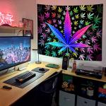 VEIGIKE Cool Trippy Weed Tapestry, Neon Tie Dye Marijuana Leaf Cannabis Art Tapestry Wall Hanging for Men Bedroom, Colourful Blacklight Tapestries Poster Blanket College Dorm Home Decor (40X30)