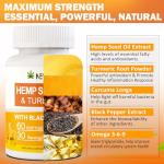 2 Pack Hēmp Oil Capsules with Turmeric - Organic Hēmp Seed Oil Pills with Turmeric Curcumin, Black Pepper - Vegan Omega 3 & 6 Supplement - Extra Strength & Absorption - 120 Softgels