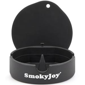 Ashtray with Lid for Outside Patio, Windproof Ash Tray with Poker, Silicone Smokeless Ashtray for Outdoor Balcony Office Tabletop Outdoor Home Patio, Black