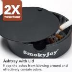Ashtray with Lid for Outside Patio, Windproof Ash Tray with Poker, Silicone Smokeless Ashtray for Outdoor Balcony Office Tabletop Outdoor Home Patio, Black