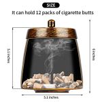 Outdoor Ashtrays for Cigarettes Patio with Lid, Ash Tray Sets for Cigarettes Outdoor, Iron Ashtray with Lid Smokeless Windproof Standing Metal Covers Cigarette Butt Can Odorless, X-Large