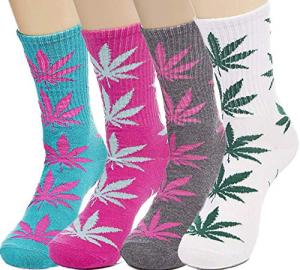 Weed Socks Marijuana Leaf Crew Socks for women 4 Pairs Pack Fit for shoe size 7-11