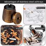 Outdoor Ashtrays for Cigarettes Patio with Lid, Ash Tray Sets for Cigarettes Outdoor, Iron Ashtray with Lid Smokeless Windproof Standing Metal Covers Cigarette Butt Can Odorless, X-Large