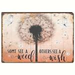 Dandelion Wish Metal Tin Sign 8x12 Inch – “Some See a Weed, Others See a Wish” Inspirational Rustic Wall Decor for Home, Bar, Office & Gift