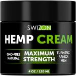 SWIZON Natural Hemp Cream for Muscles, Joints, Neck, Back, Elbows - Hemp Oil Muscle Relaxer Cream to Soothe Discomfort - Hemp Oil Extract Gel with Arnica, Msm, Turmeric, Menthol Rub - 4 oz