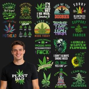 Dazoratix 420 Iron on Transfers - 20 Sheets Weed DTF Ready to Press 420 Heat Patches Bulk Green Leaf Marijuana Cannabis Stickers Vinyl Decals for T Shirts Clothes Bag Hat Pillow DIY Crafts Decorations