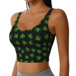 QANCOSI Marijuana Weed Leaf Pattern Women Sports Bras with Detachable Chest Pad U Back Yoga Tops Medium