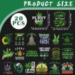 Dazoratix 420 Iron on Transfers - 20 Sheets Weed DTF Ready to Press 420 Heat Patches Bulk Green Leaf Marijuana Cannabis Stickers Vinyl Decals for T Shirts Clothes Bag Hat Pillow DIY Crafts Decorations