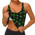 QANCOSI Marijuana Weed Leaf Pattern Women Sports Bras with Detachable Chest Pad U Back Yoga Tops Medium