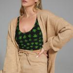 QANCOSI Marijuana Weed Leaf Pattern Women Sports Bras with Detachable Chest Pad U Back Yoga Tops Medium