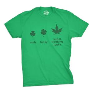 Mens Super Freaking Lucky T Shirt Funny Pot Marijuana Tee for Saint Patricks Day Funny T Shirts Saint Patrick's Day Apparel for Men Cool 420 Short Sleeve Green - M