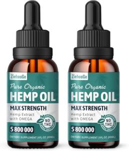 ziehooGe Hemp Oil Organic Extract - Maximum Strength 100% Natural Drops 2 Pack
