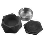 FREELOVE Concrete Ashtray with Lid & Stainless Steel Ashtrays, Cement Ash Tray Smoking Holder Indoor Smokeless Outdoor Windproof Patio Home Office Cool Decor(Dark Grey, Small)