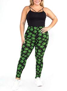 Women's Plus Size Marijuana Leaf Seamless Leggings 420 Trending Queen Size (All Over Green, Plus)