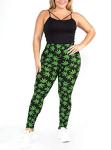 Women's Plus Size Marijuana Leaf Seamless Leggings 420 Trending Queen Size (All Over Green, Plus)
