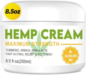 Derggzey Natural Hemp Cream with Arnica, MSM, Turmeric, Emu Oil, Menthol, Aloe - Hemp Cream Maximum Strength for Discomfort in Muscle, Back, HIPS, Joints, Knees, Elbows - 8.5 fl oz
