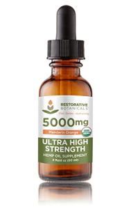 Restorative Botanicals Ultra High Strength Hemp Oil Drops 5000mg Mandarin Orange Flavor (2 oz - 120 Servings) USDA Certified Organic, Calming Relief Supplement