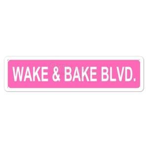 Pink Wake and Bake Sign Funny Blvd Street Signs Room Decor Weed Marijuana Gifts Slim 16 x 4 Inch Aluminum Plaque Wall Art Decor for Home/Farmhouse/Bar/Cafe/Garage, Indoor/Outdoor