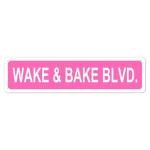 Pink Wake and Bake Sign Funny Blvd Street Signs Room Decor Weed Marijuana Gifts Slim 16 x 4 Inch Aluminum Plaque Wall Art Decor for Home/Farmhouse/Bar/Cafe/Garage, Indoor/Outdoor