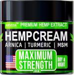 Hemp Cream Maximum Strength - Soothing Relief for Back, Neck, Feet & Nerves, Hands, Muscle and Joint Support - All-Natural Formula - Hemp Oil Gel Rub with MSM - Glucosamine, Turmeric, Arnica - 4 FL OZ