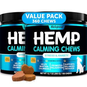 Hemp Calming Chews for Dogs with Anxiety and Stress - 360 Soft Dog Calming Treats - Dog Anxiety Relief - Storms, Fireworks, Thunder, Barking, Separation Aid - Valerian Root - L-Tryptophan - Hemp Oil