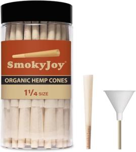 SmokyJoy 50 Pack 1 1/4 Size Cones - Pre Rolling Rolled Preroll Papers with Filter Tips and Packing Tubes Included