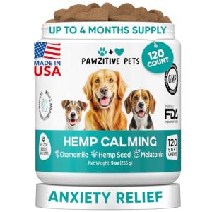 Hemp Calming Chews for Dogs - Dog Calming Chews for Anxiety Relief, Stress, Separation, Fireworks, Thunder, Travel, Vet Visits - USA Product - 120 Soft Treats with Melatonin, Chamomile, Passion Flower
