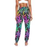 Aflyko Women Dance Pants Marijuana Neon Rainbow Star Boho Trousers Baggy Yoga Sweatpants Casual Sportwear Relaxed Fit Workout Harem Athletic Pants, L