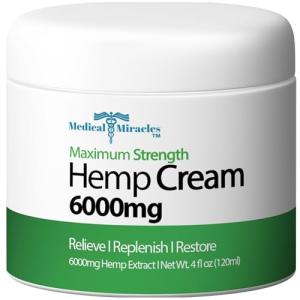 Medical Miracles Hemp Relief Cream - Ideal Relief for Muscles, HIPS, Joints, Neck, Back, Elbows, Fingers, Hands, Knees (6000mg) New 4 OZ Size.